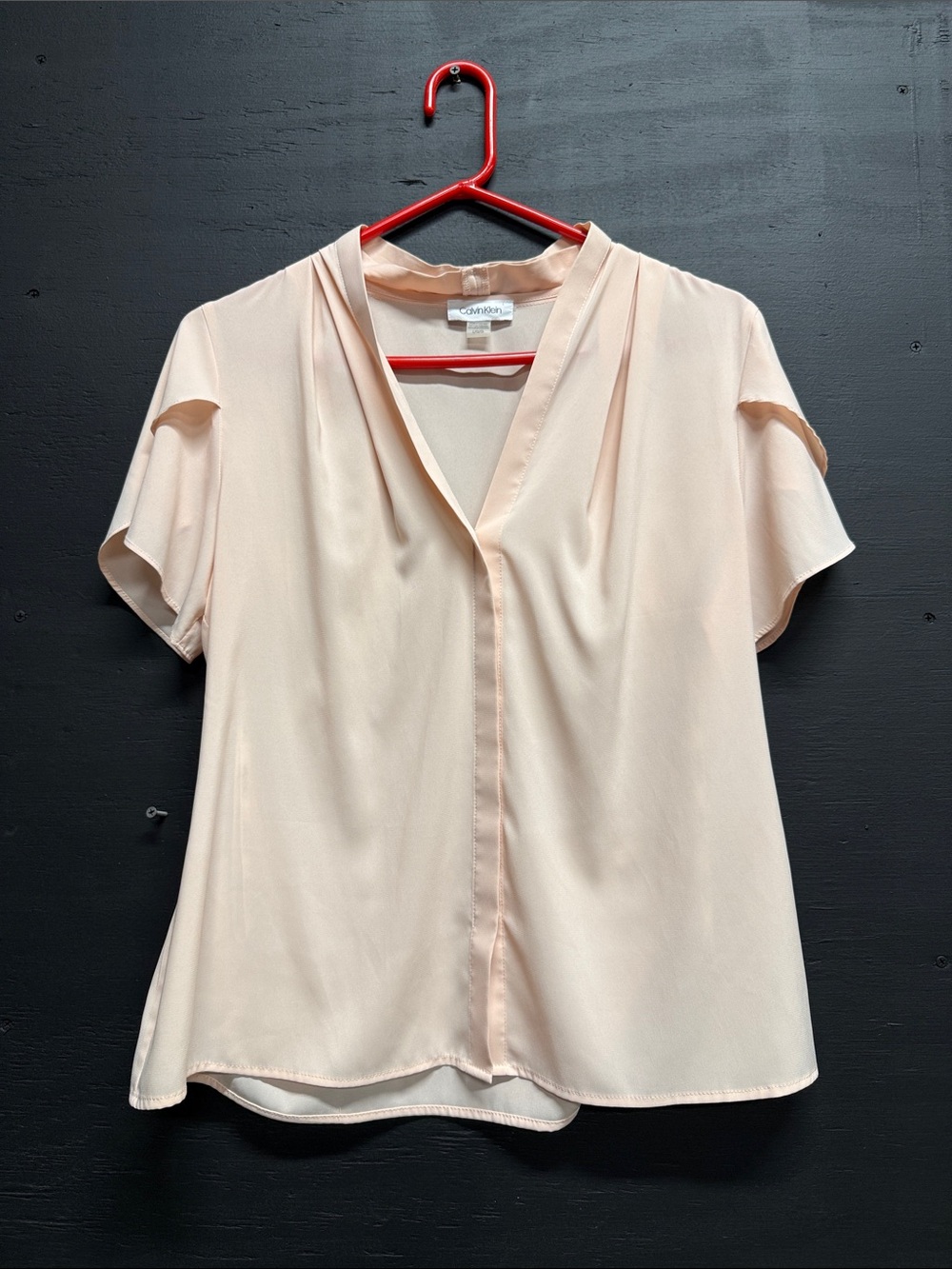 Calvin Klein Soft Blush V-Neck Short Flutter Sleeve Top